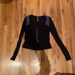 Free People black purple knit cardigan